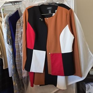 Ashro Asymmetrical Buttoned Dress Red Black Long Sleeve